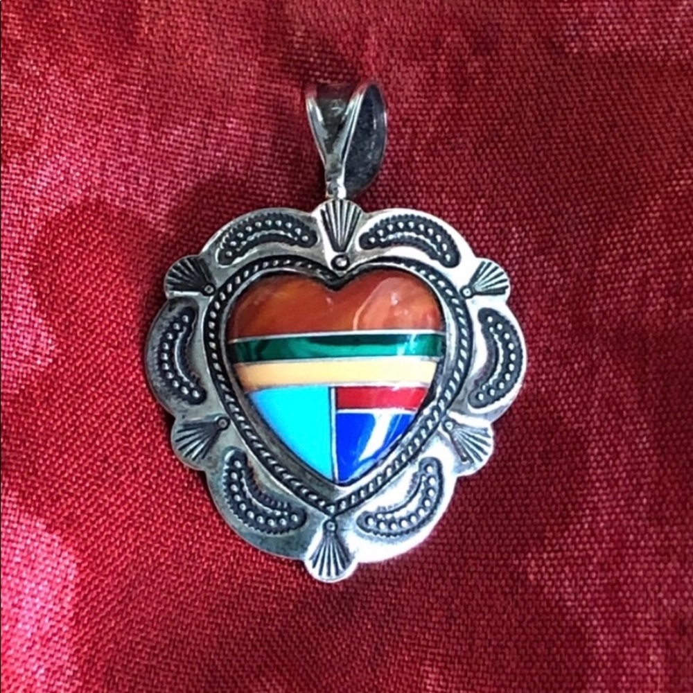 Vintage Quoc Turquoise Mosaic Inlay Heart Pendant